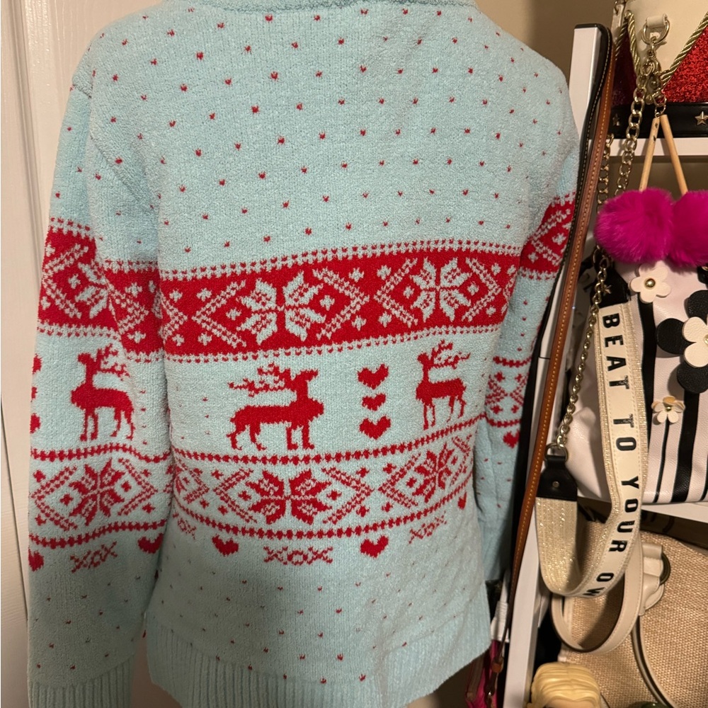Betsey Johnson Women's Blue and Red Reindeer Sweater - Picture 2 of 4